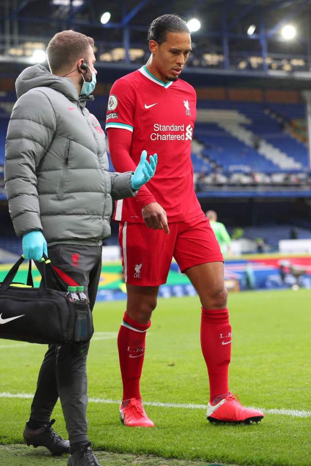 Virgil Van Dijk had to limp out the Merseyside derby after a flying tackle by Jordan Pickford