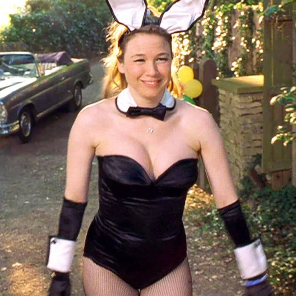 Renee Zellweger as Bridget Jones dressed as a naughty bunny for a garden party