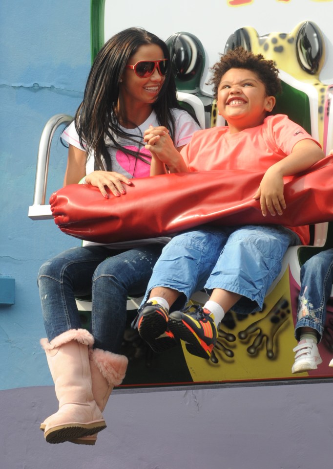 Katie with son Harvey on Alton Towers' Froghopper ride when he was eight