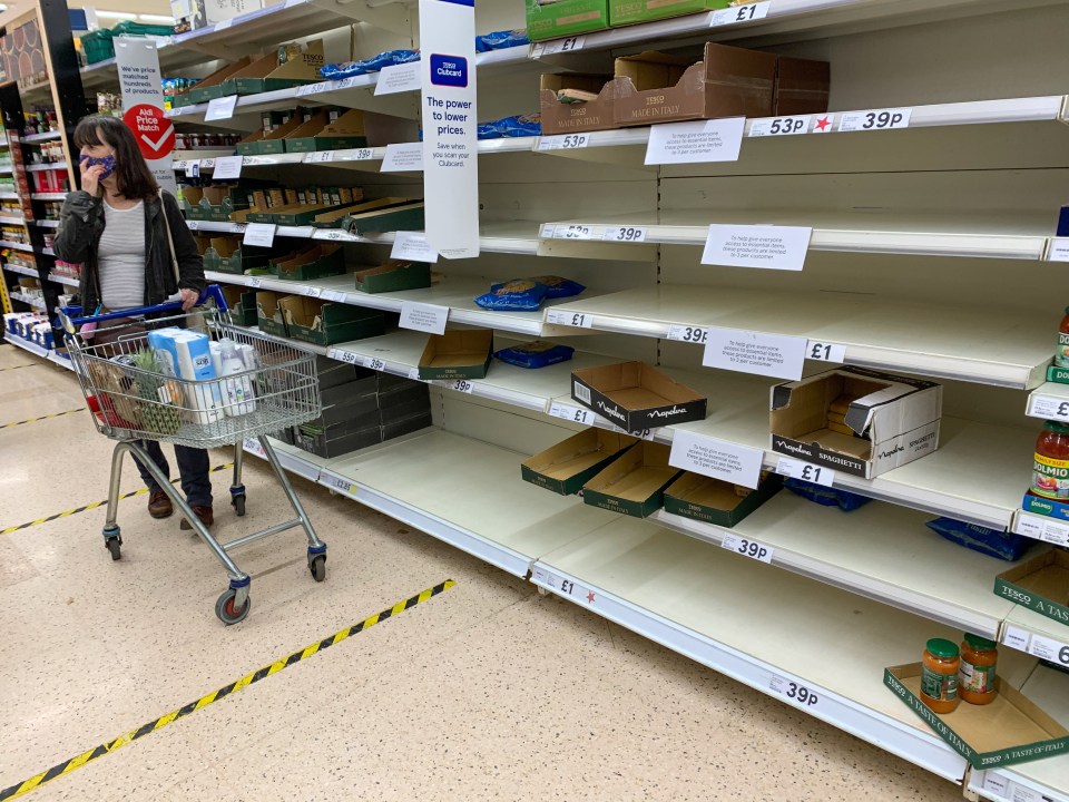 Pasta had been snapped up in Tesco in Cambridge yesterday