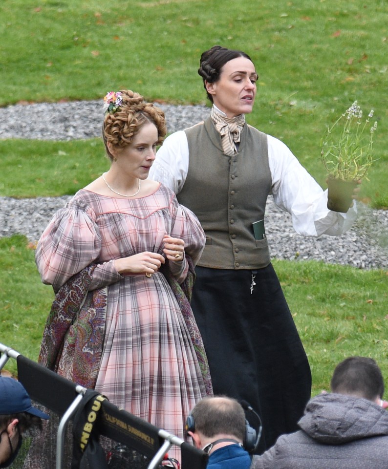 Suranne Jones and co-star Sophie Rundle during filming for Gentleman Jack