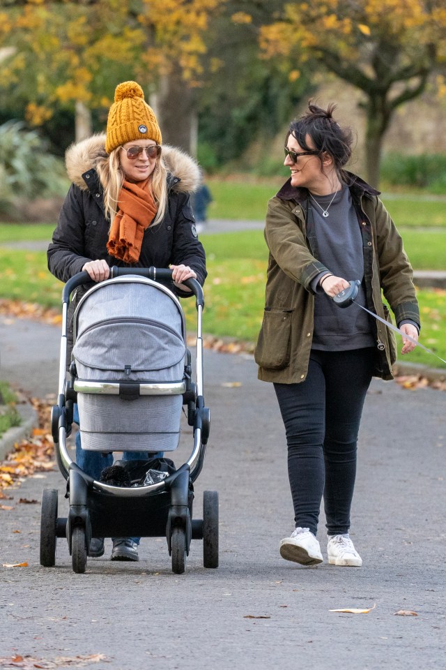 Michelle Hardwick and Kate Brooks took out their new born son Edward out for a walk today 