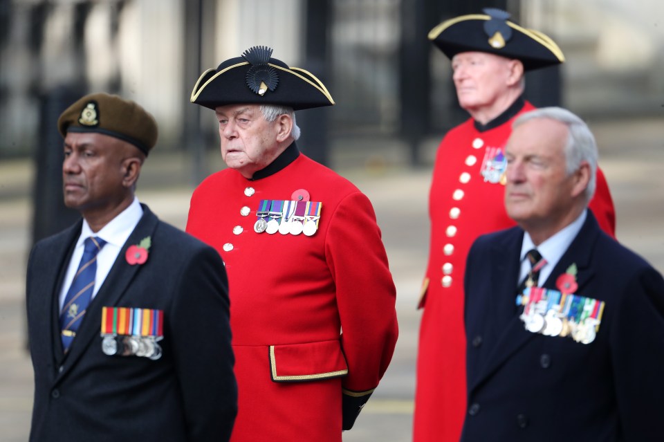 Military personnel gathered at the Cenotaph today