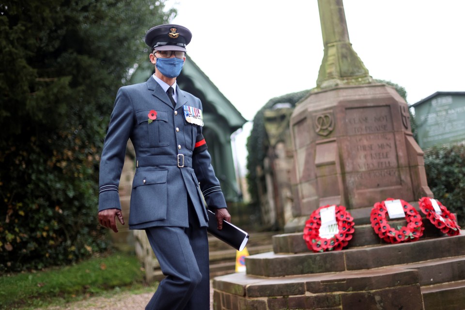 A RAF representative attends a remembrance service in Keele, Staffordshire