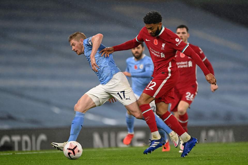 Joe Gomez in action for Liverpool in their 1-1 draw at Man City on Sunday