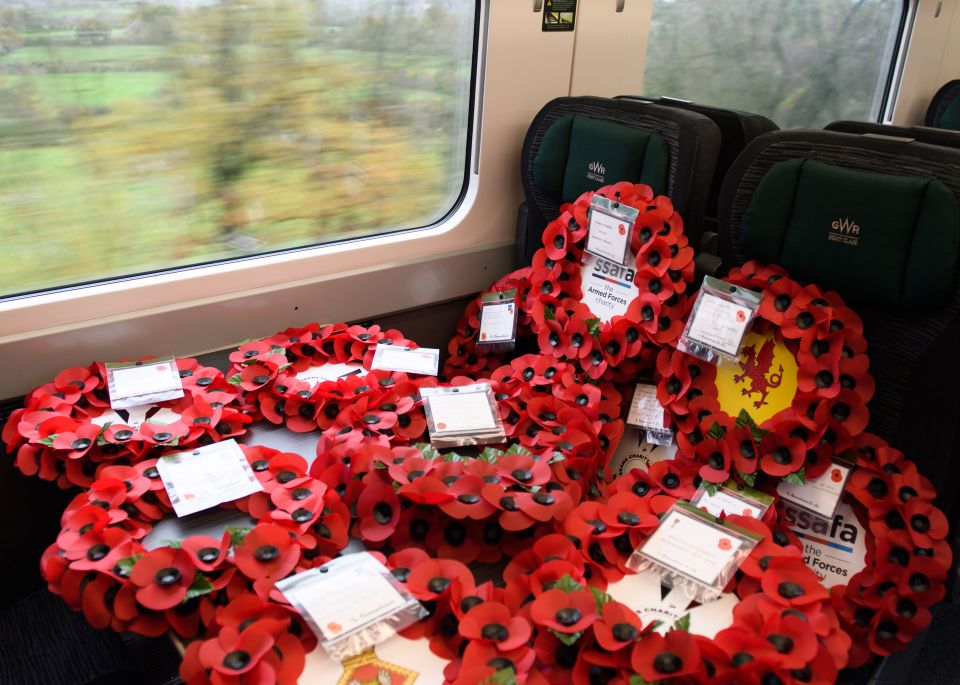 Elsewhere on Wednesday, more than 100 poppy wreaths were placed on board early-morning train services heading to London.