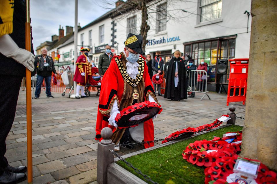 Wreaths are laid at the war memorial in Royal Wootton Bassett, Wiltshire