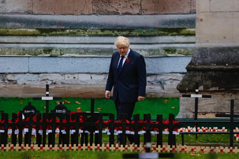 Boris took a moment of reflection as he left Westminster Abbey today