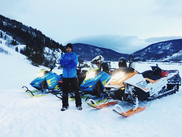 Lewis Hamilton loves to go for a spin on a snowmobile while out in Colorado