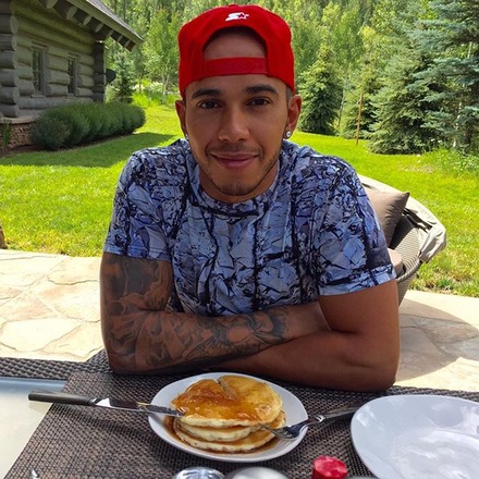 Lewis Hamilton pictured enjoying breakfast with a view