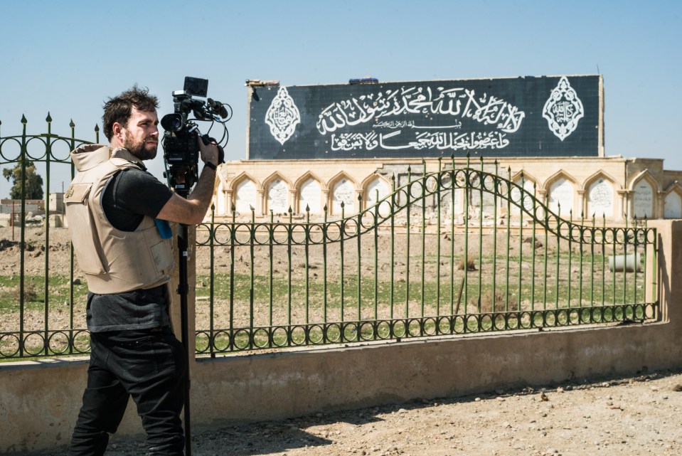 Josh, pictured filming in central Raqqa, carried out a four-year investigation to find out how Matthew and his family had ended up at the heart of the ISIS caliphate