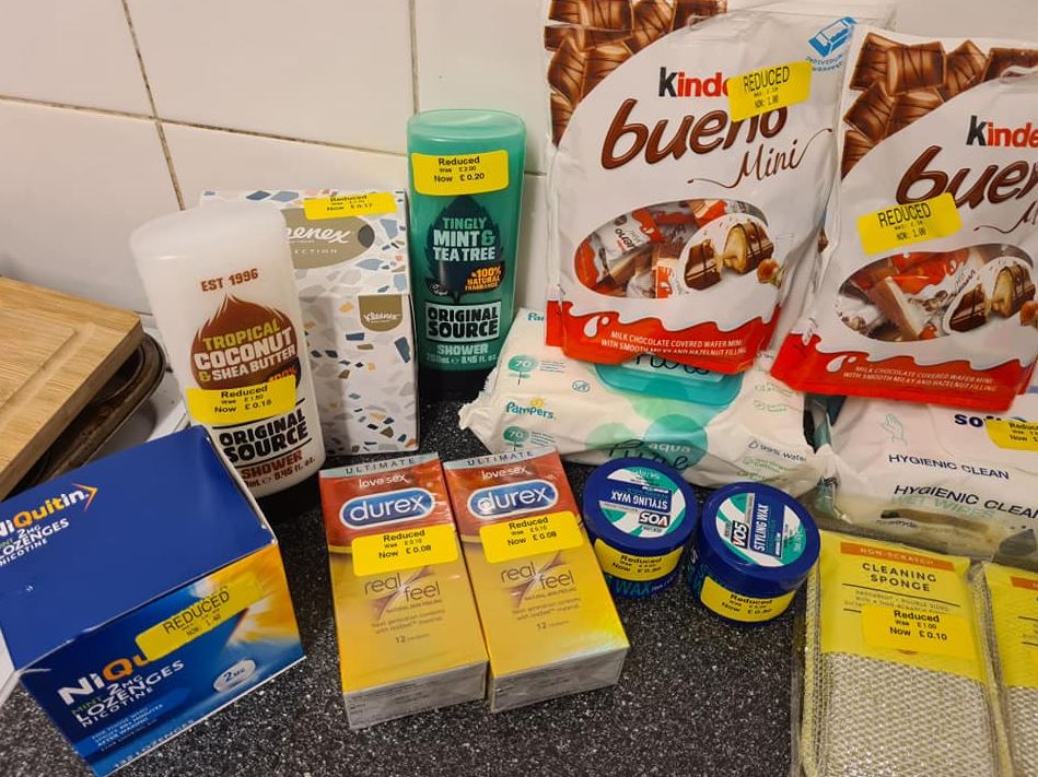 The mum shared her yellow sticker sales haul online including treats and essentials 