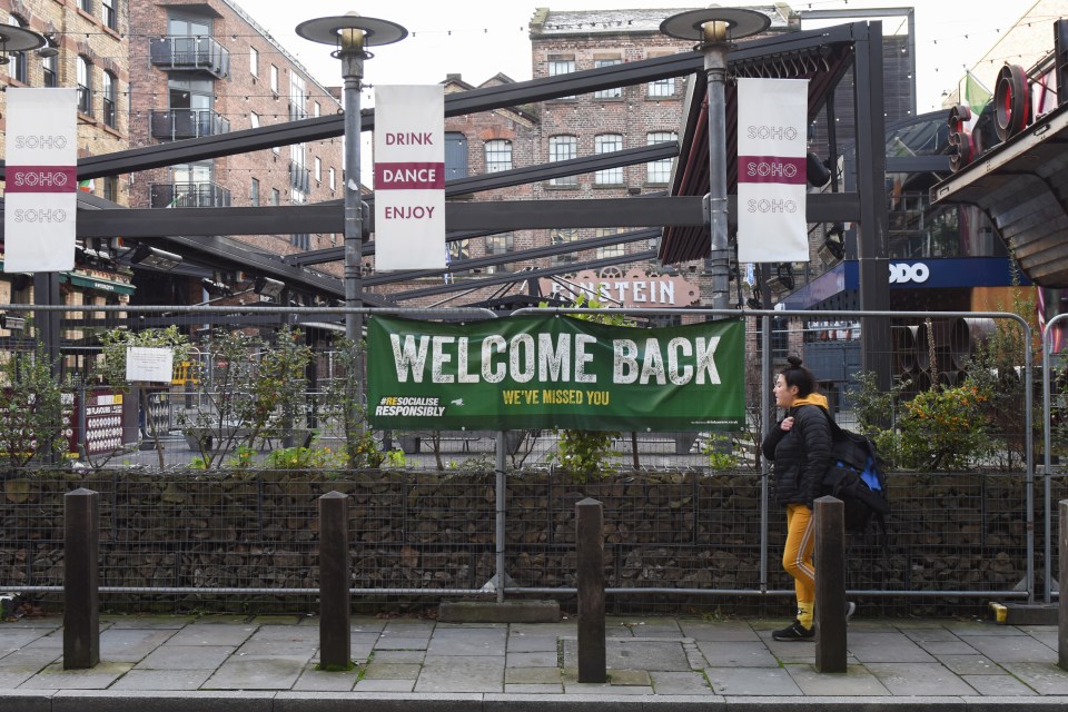 A welcome back sign outside a bar in Liverpool city centre after it was confirmed the city would be placed back into Tier 2 Covid restrictions