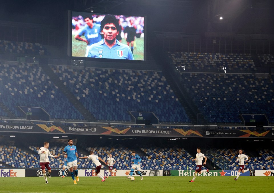 Maradona's face was shown on a big screen throughout Napoli's game on Thursday