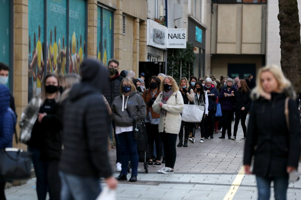 Shoppers were queuing outside Primark in Cardiff today