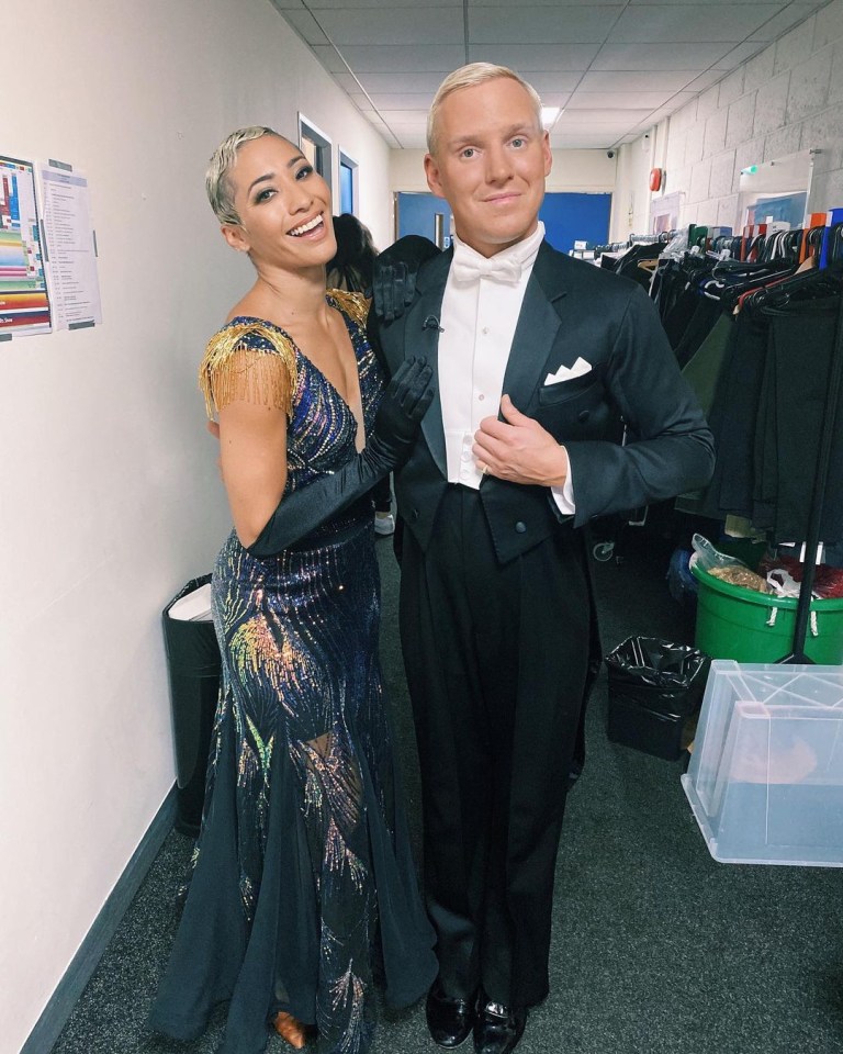 Karen has been wearing gloves during her Strictly performances with Jamie Laing