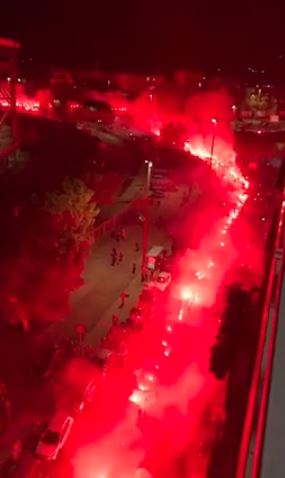 Naples was engulfed in a sea of red smoke ahead of their team's Europa League clash with Rijeka