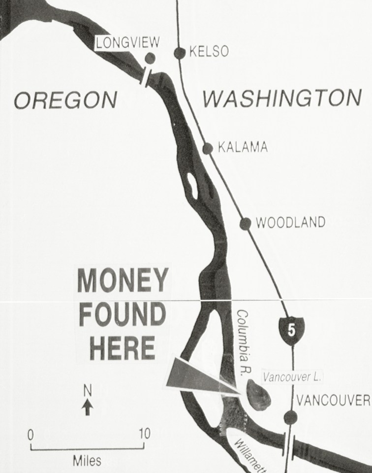 A map where thousands of dollars supposedly belonging to Cooper were found