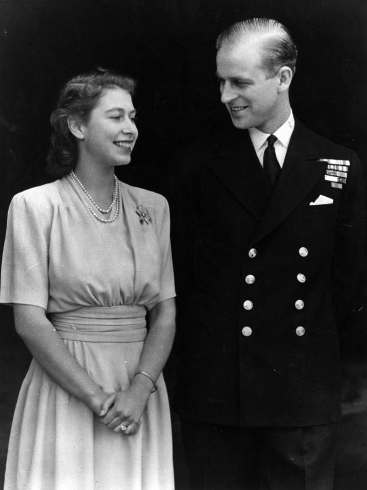 The Queen and Prince Philip are pictured on their engagement in 1947