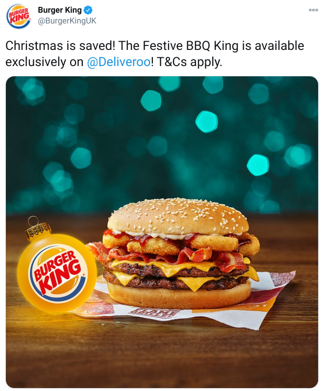 Burger King has tweeted an image of its new Christmas burger