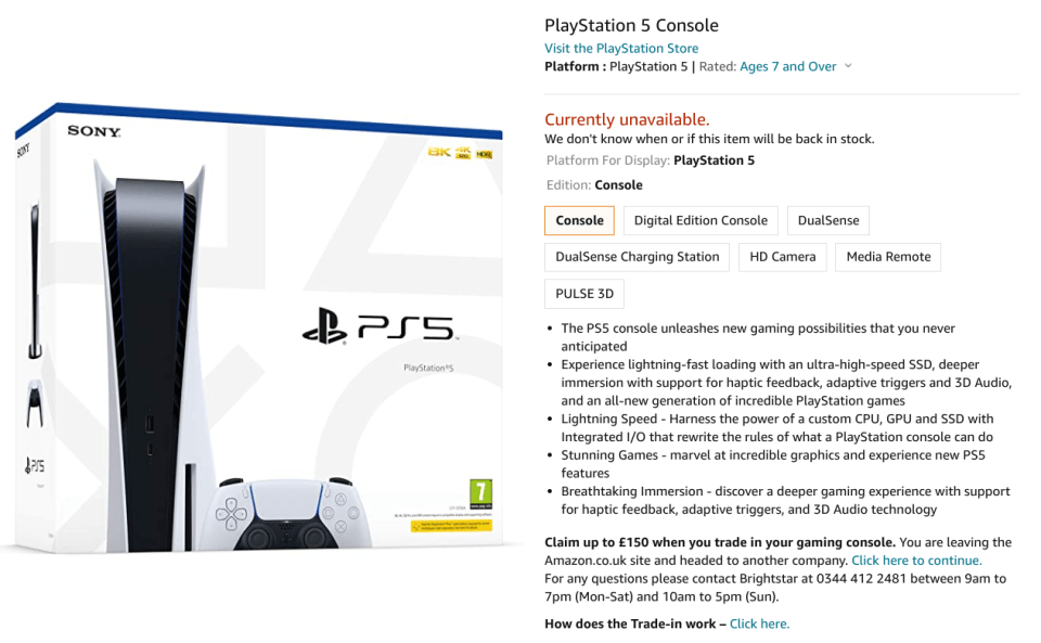 Amazon is currently sold out of PlayStation 5 consoles