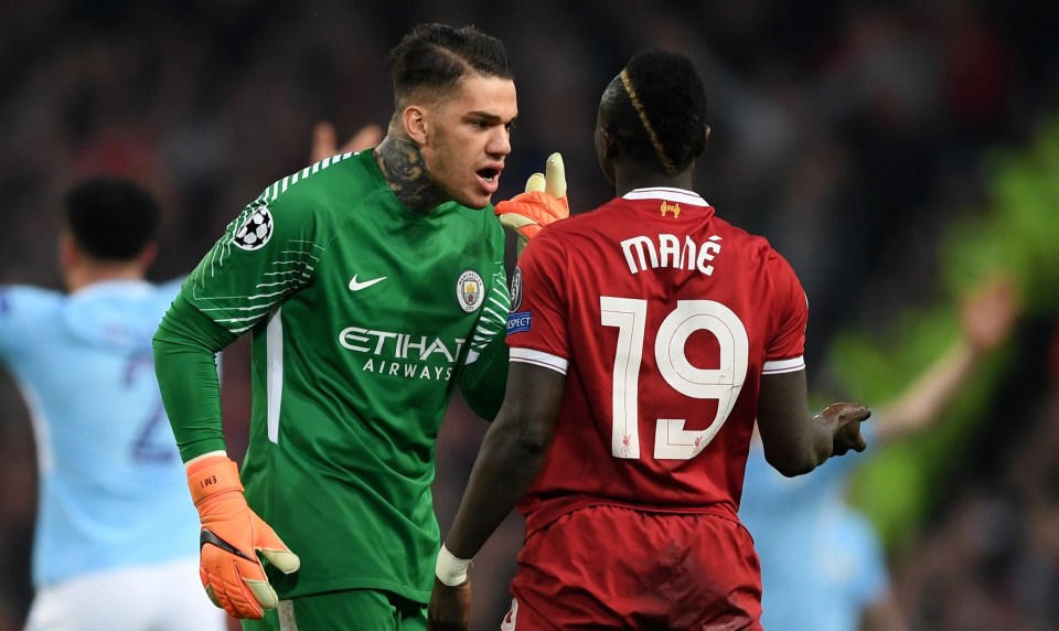 Ederson (left) was on the receiving end of wild challenge from Sadio Mane in September 2017