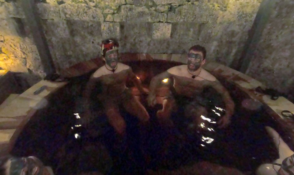 The stars relax in the new hot-tub after bosses installed it to sex up the series