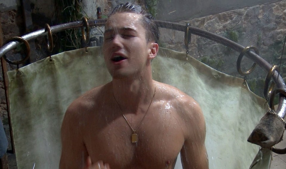 The celebs, including AJ Pritchard, get hot water in the castle's shower