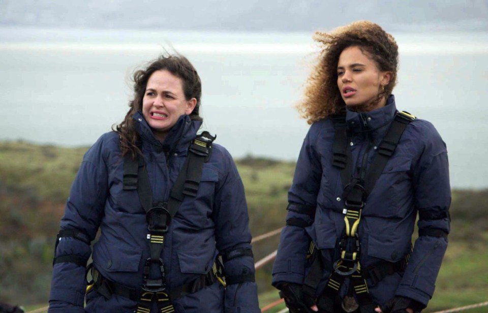 The celebrities were made to abseil down the cliff