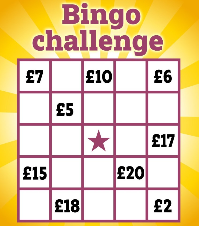 Bingo savings challenge: Savers cross off the numbers when you manage to put aside that amount