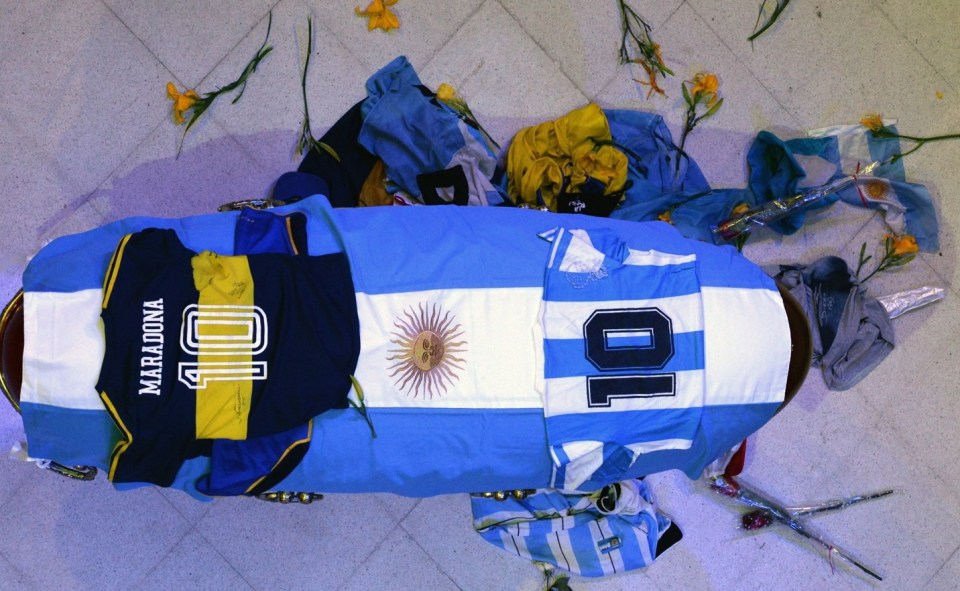 The coffin had jerseys with Maradona's famous number 10 on it