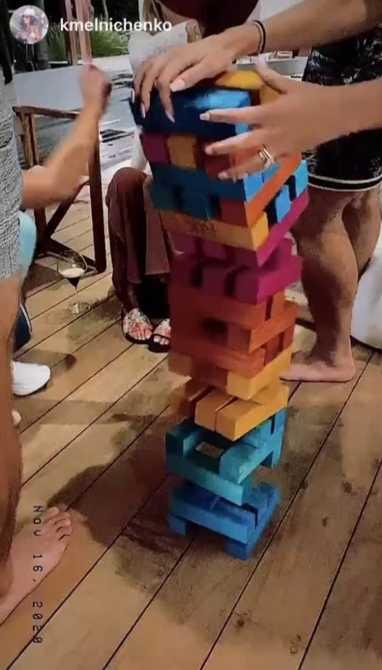 Dustin Johnson and Co celebrated his win with a classic game of Jenga