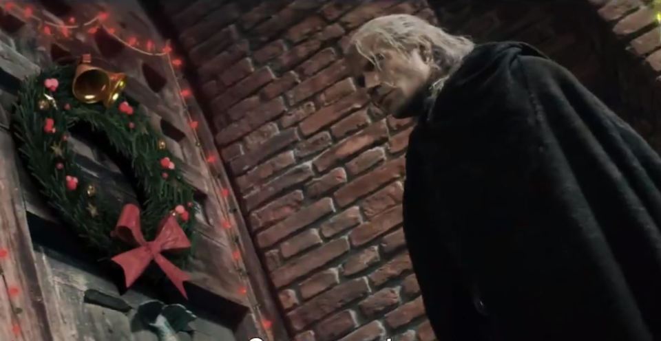 The clip sees The Witcher set dressed with Christmas decorations