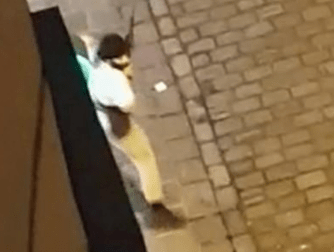 An alleged terrorist was filmed running through the streets of Vienna with an automatic rifle