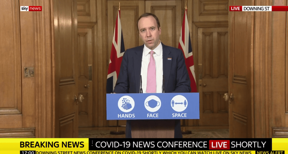 Health Secretary Matt Hancock said Britain is “heading in the right direction” as he addressed the nation today.