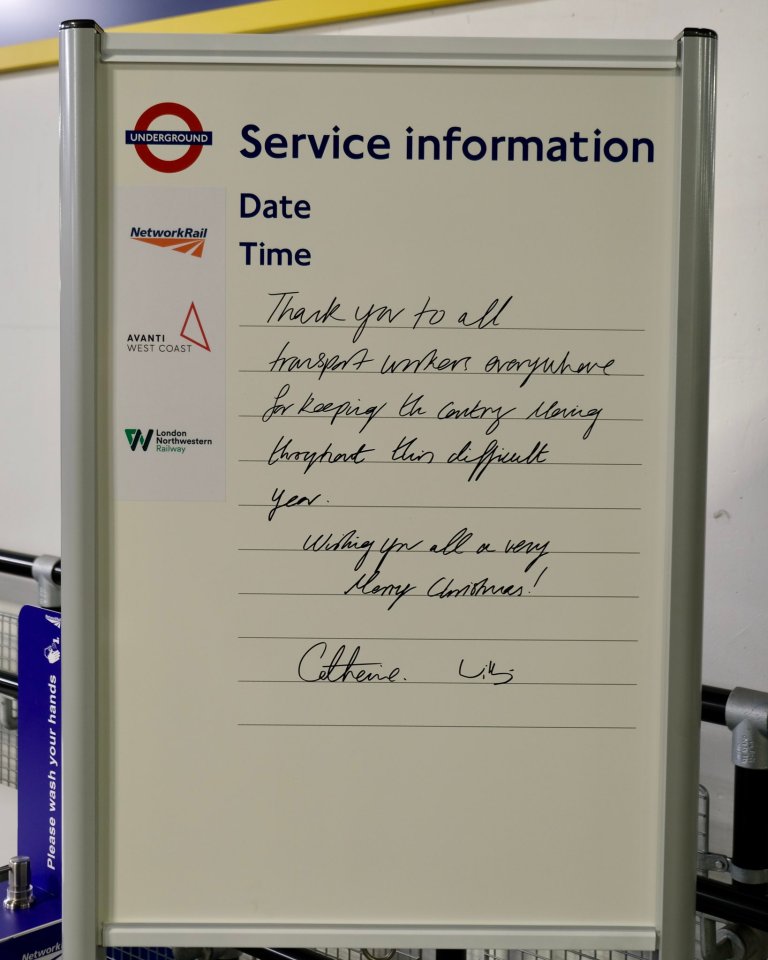 Kate wished the workers a Merry Christmas in her sweet message