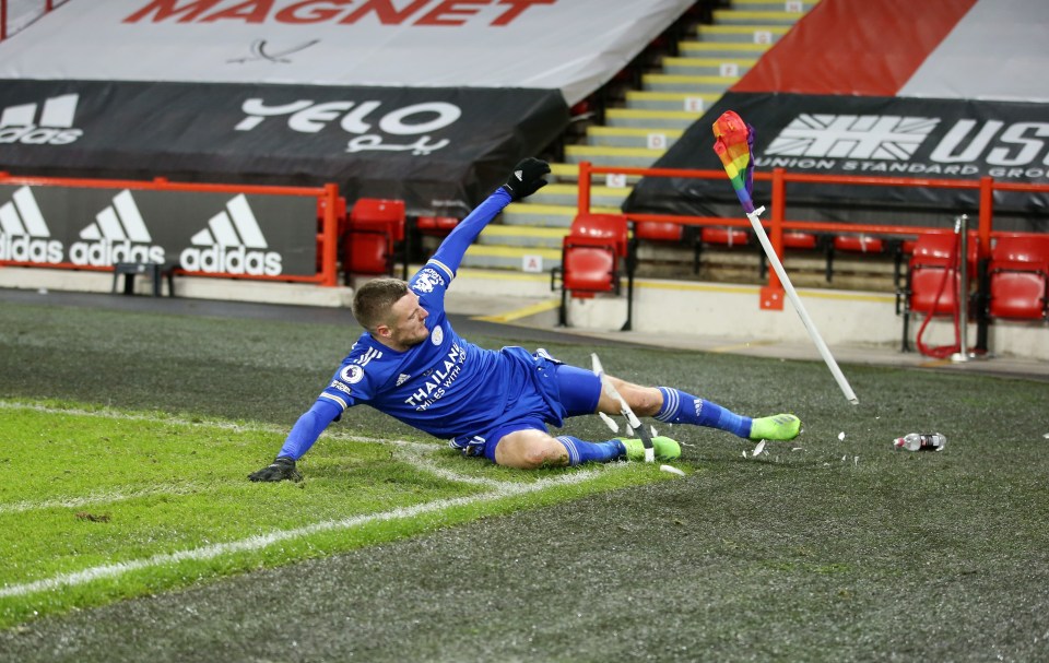 Vardy was booked for his late celebration