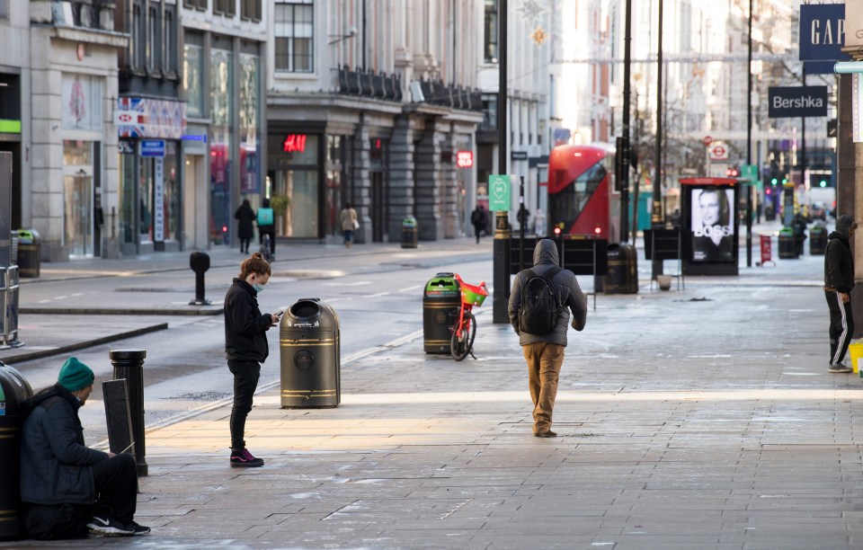 Oxford Street shops were closed today after the new restrictions were brought in at midnight