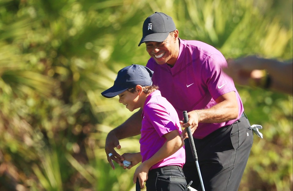 Tiger Woods was all smiles after son Charlie's moment of magic