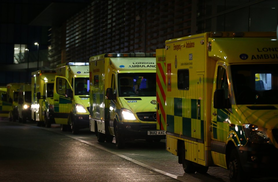 Ambulances parked outside The Royal London Hospital last night