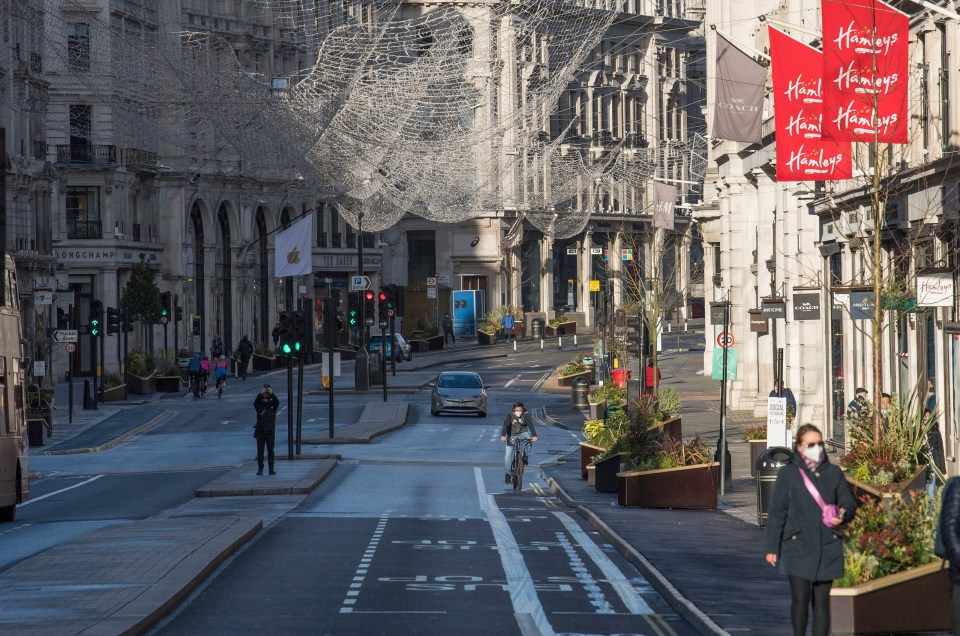 Regent Street is seen deserted this morning after London was put into Tier 4 lockdown