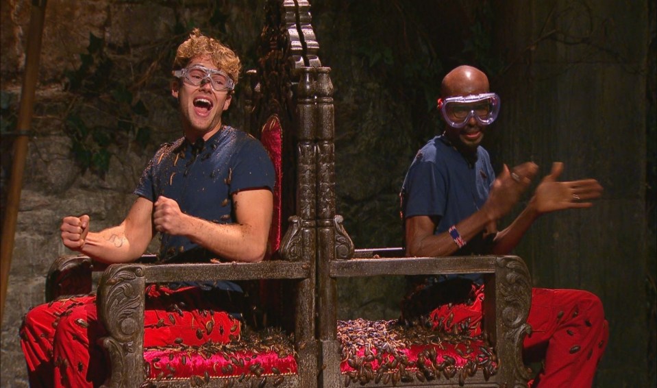 He and AJ Pritchard were belted with bugs as they sat in giant thrones