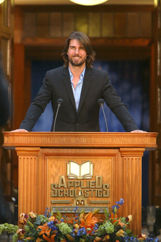 Tom Cruise speaking at a Scientology event in Missouri in July, 2003.