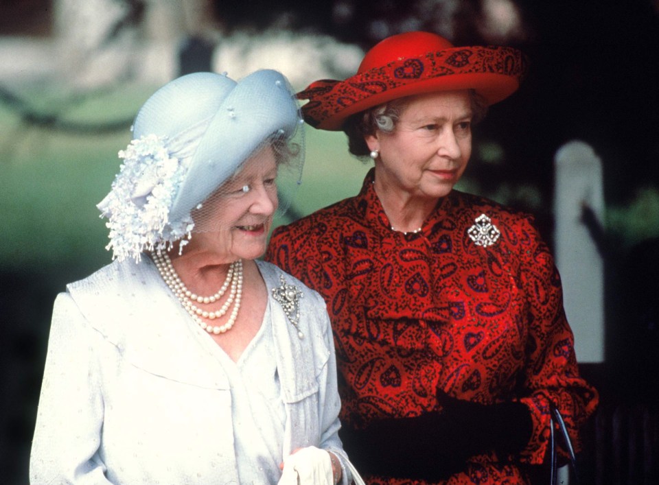 The Queen pictured with the Queen Mother on her 81st birthday at Sandringham 