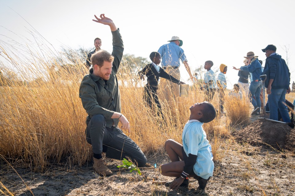 Prince Harry has said Africa has always played a big role in his life. Pictured in Botswana during a 2019 visit with Meghan Markle