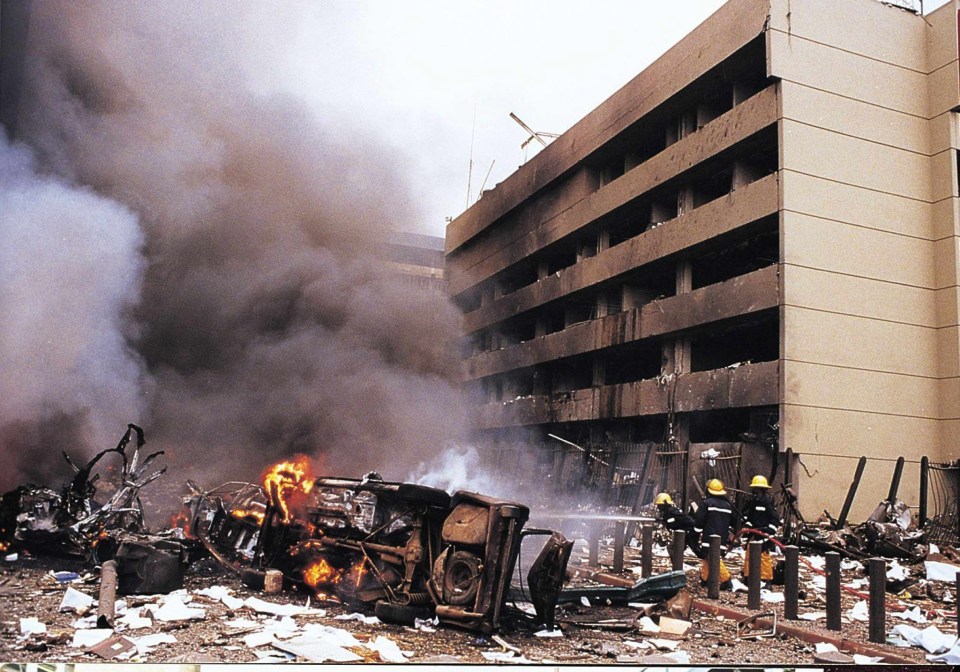 In 1998, two al-Qaeda truck bombs killed 224 at US embassies in Kenya, pictured, and Tanzania