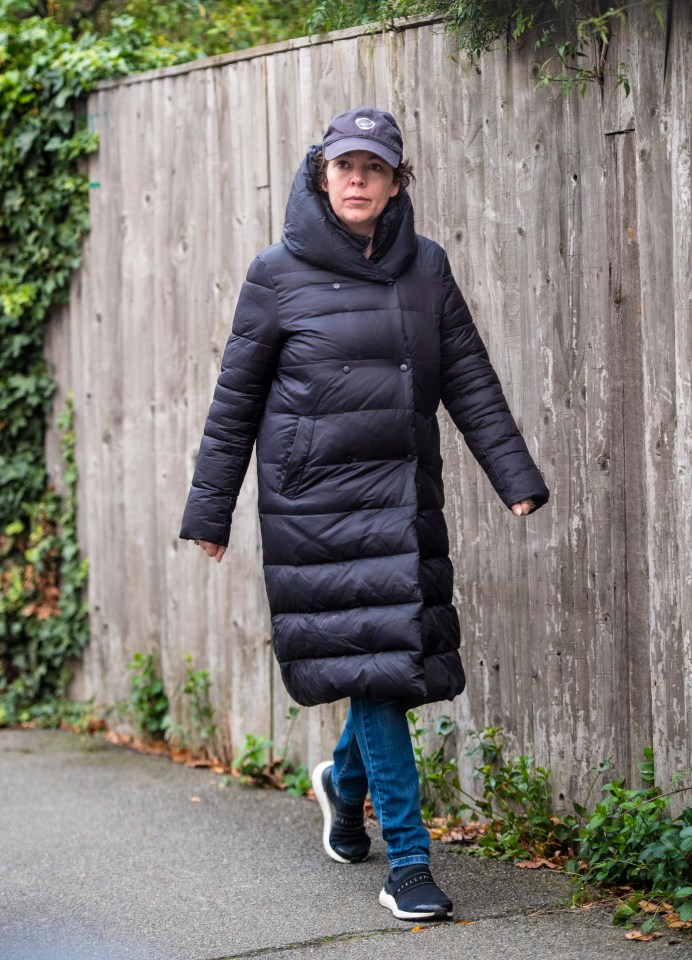 Olivia Colman looking a world away from her Queen-like persona