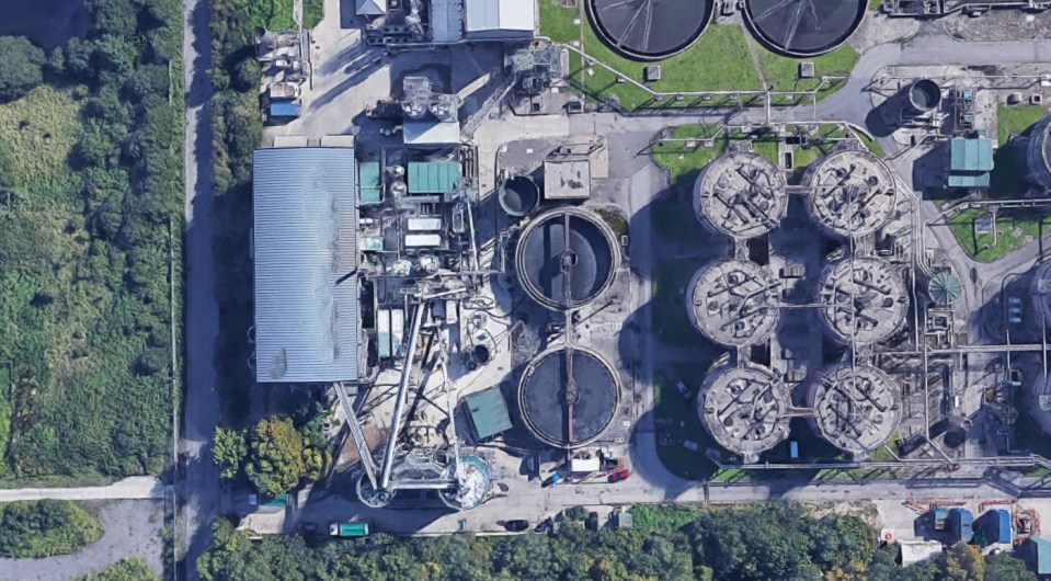 The incident happened at Wessex Water's biggest sewage treatment works, which is seen in this satellite image before the blast. The tank that exploded is seen beneath the warehouse building on the left