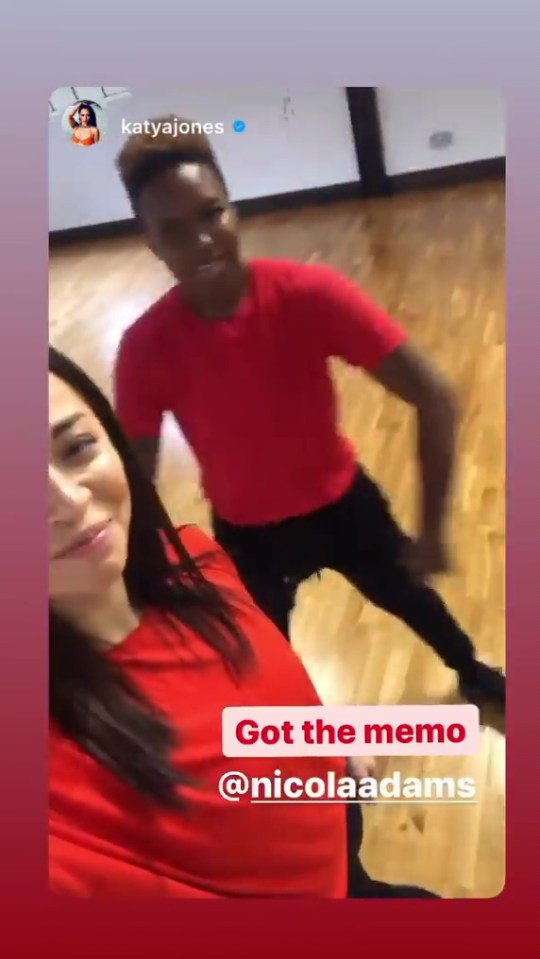 The women wore matching red T-shirts for training 