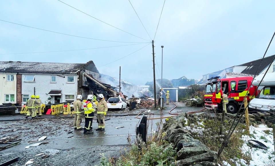 A home appears to have been completely destroyed by the blast